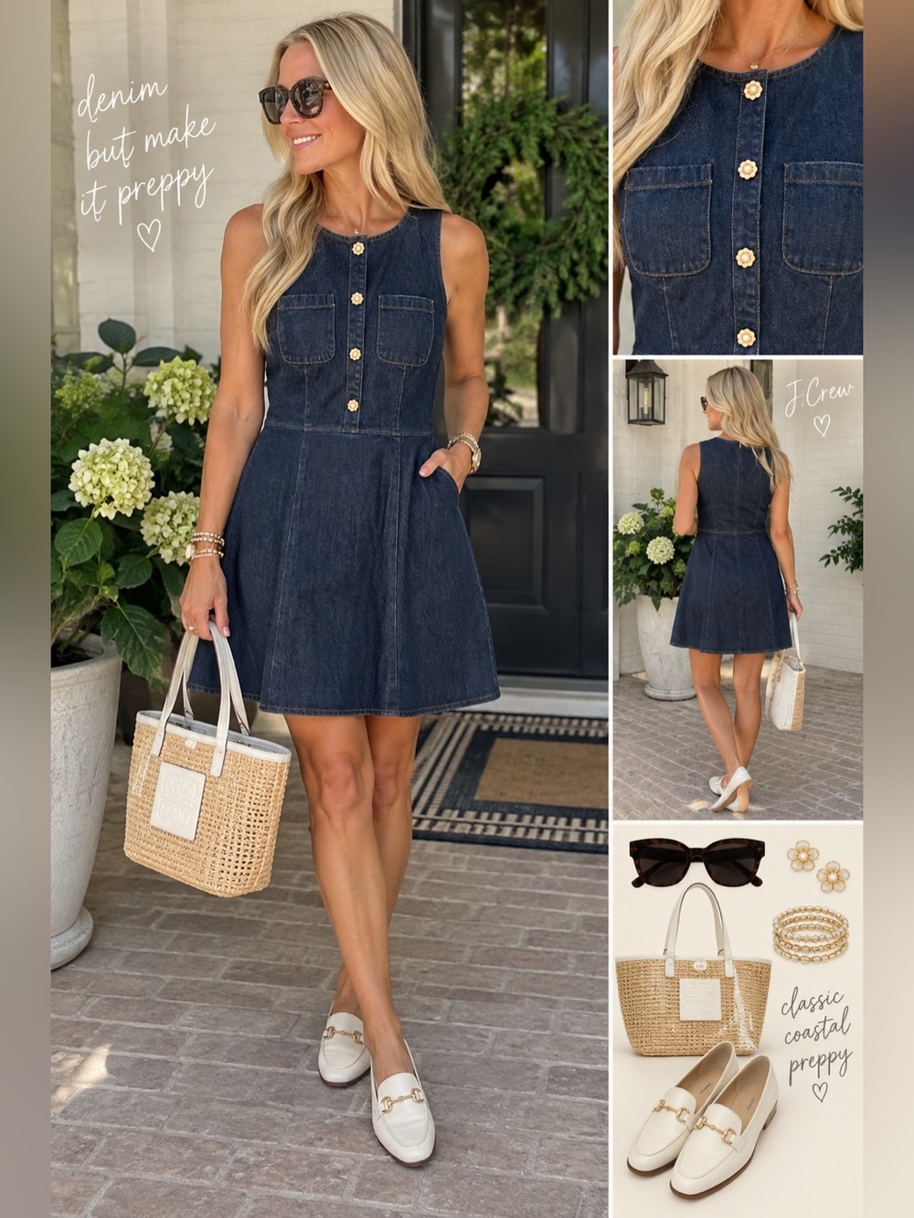 J. Crew women’s  Dark Denim Sleeveless Dress with Flower Buttons